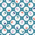 Vintage Polka Dot Circles Floral Seamless Pattern
