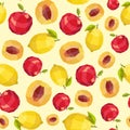 Vintage polygon peach lemon apple pattern Royalty Free Stock Photo