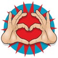 Vintage Pop Art Hand Heart Sign.