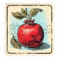 Vintage Pop Art Pomegranate Postage Stamp