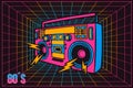 Retro Pop Party Eighties 80`s Party Recorder, neon cartoon style