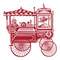 Vintage popcorn cart - hand drawn illustration