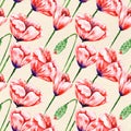 Vintage poppy pattern on linen watercolor paper