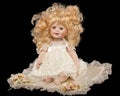 Vintage porcelain doll,  on black background Royalty Free Stock Photo