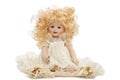 Vintage porcelain doll,  on white background Royalty Free Stock Photo