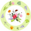 Vintage porcelain plate with floral ornament. Vector design