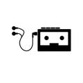 Vintage Portable Cassette Player Stencil Black and White Retro