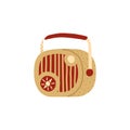 Vintage portable radio receiver in beige and red. . Retro technique that you can take for a walk. Hand-drawn doodle Royalty Free Stock Photo
