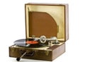 Vintage portable record player with record Royalty Free Stock Photo
