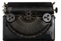 Vintage portable typewriter with Cyrillic letters on white Royalty Free Stock Photo