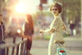 Vintage portrait of a girl with bike Royalty Free Stock Photo