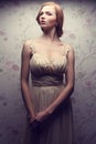 Vintage portrait of glamorous doll-like retro girl posing Royalty Free Stock Photo