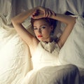 Vintage portrait of glamorous ginger queen-like young woman Royalty Free Stock Photo