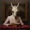 bone horse -Vintage portrait of a young man in a mask reading a book Royalty Free Stock Photo