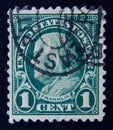 vintage post stamp printed in US shows Benjamin Franklin, circa 1922