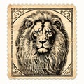 Vintage Lion Head On Post Stamp Vector Illustration