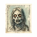 Golden Age Zombie Stamp With Detailed Character Illustration