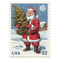 Vintage Postage Stamp Santa Claus. Santa Claus with Christmas Tree Royalty Free Stock Photo