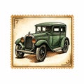 Vintage Automobile Postage Vector Illustration In Sentimental Realism Style