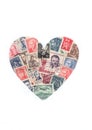 Vintage postage stamps from Czechoslovakia in the shape of a heart. Royalty Free Stock Photo