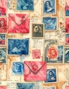 Vintage Postage Stamps and Envelopes Pattern Design Royalty Free Stock Photo