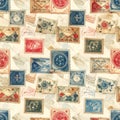 Vintage Postage Stamps and Envelopes Pattern Royalty Free Stock Photo
