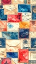 Vintage Postage Stamps and Envelopes Pattern Royalty Free Stock Photo