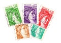 Vintage postage stamps from France. Royalty Free Stock Photo