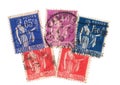 Vintage postage stamps from France. Royalty Free Stock Photo