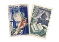 Vintage postage stamps from france. Royalty Free Stock Photo