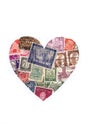 Vintage postage stamps from Germany in the shape of a heart. Royalty Free Stock Photo