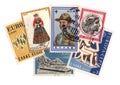 Vintage postage stamps from Greece. Royalty Free Stock Photo