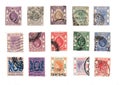 Vintage postage stamps from Hong Kong. Royalty Free Stock Photo