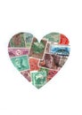 Vintage postage stamps from India in the shape of a heart. Royalty Free Stock Photo