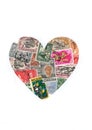 Vintage postage stamps from Nigeria in the shape of a heart.