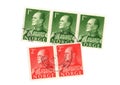 Vintage postage stamps from Norway. Royalty Free Stock Photo