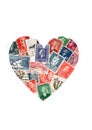 Vintage postage stamps from Norway in the shape of a heart. Royalty Free Stock Photo