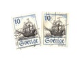 Vintage postage stamps from Sweden. Royalty Free Stock Photo
