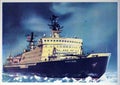 Vintage postcard with Arktika icebreaker Royalty Free Stock Photo