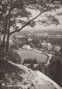 Vintage postcard dating from 1934 showing the` Chemin du Tonnelet` in the Belgian city of Spa Royalty Free Stock Photo