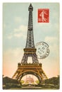 Vintage postcard with Eiffel Tower in Paris Royalty Free Stock Photo