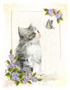 Vintage postcard with kitten. Royalty Free Stock Photo