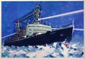 Vintage postcard with Lenin icebreaker