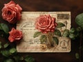 Vintage Postcard with Muted Rose Postmark - AI Generated