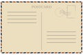 Vintage postcard. Old template. Retro airmail envelope with stamp Royalty Free Stock Photo