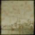 Vintage postcard with Regensburg cityscape