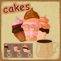 Vintage postcard - sign for a cafe - with a picture of cake Royalty Free Stock Photo