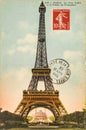 Vintage postcard stamp Eiffel Tower Paris France Royalty Free Stock Photo
