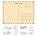 Vintage postcard with stamps, template. Set of stamps Royalty Free Stock Photo