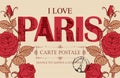 Vintage Postcard With Words I Love Paris
